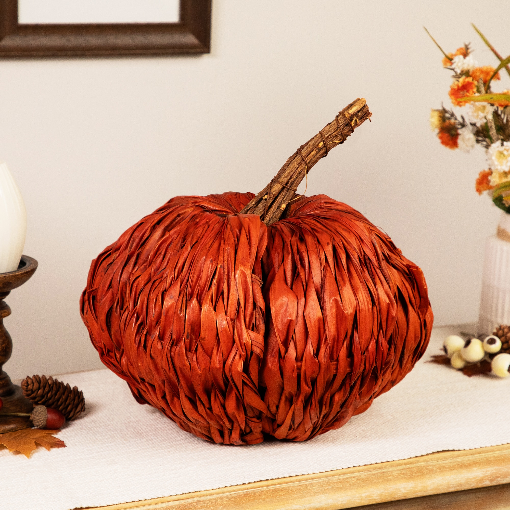 8.5" Orange Woven Pumpkin Décor